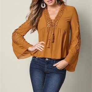 Forever 21 Mustard Yellow Bell Sleeve Top L